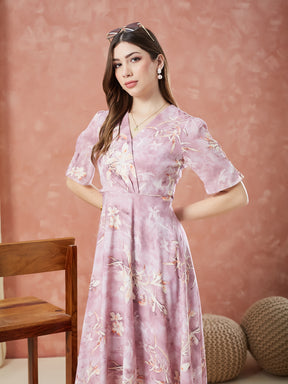 Latin Quarters Women's Pink Half Sleeves Printed V-Neck Casual Dress