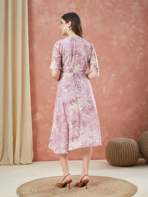 Latin Quarters Women's Pink Half Sleeves Printed V-Neck Casual Dress