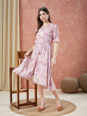 Latin Quarters Women's Pink Half Sleeves Printed V-Neck Casual Dress