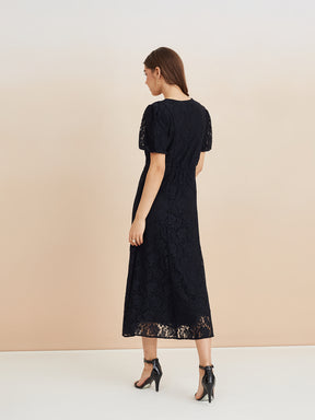 Latin Quarters Women'S Black V-Neck Half Sleeves Lace Party A-Line Dress