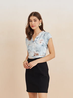 Latin Quarters Women'S Grey V-Neck Cap Sleeves Printed Casual Bodycon Dress