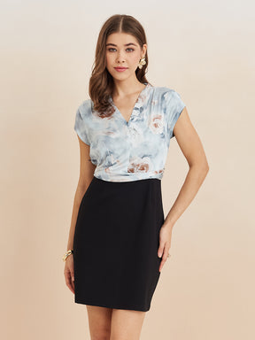 Latin Quarters Women'S Grey V-Neck Cap Sleeves Printed Casual Bodycon Dress