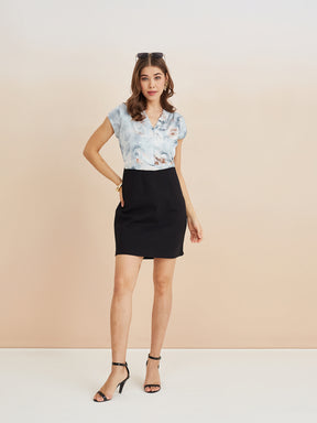 Latin Quarters Women'S Grey V-Neck Cap Sleeves Printed Casual Bodycon Dress