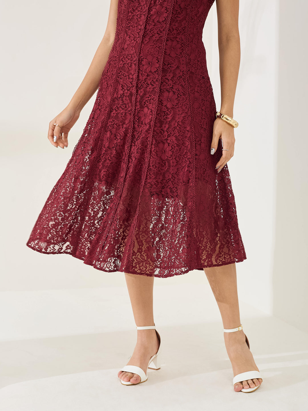 Latin Quarters Women's Maroon Cap Sleeve Round Neck Casual Fit & Flared Dress