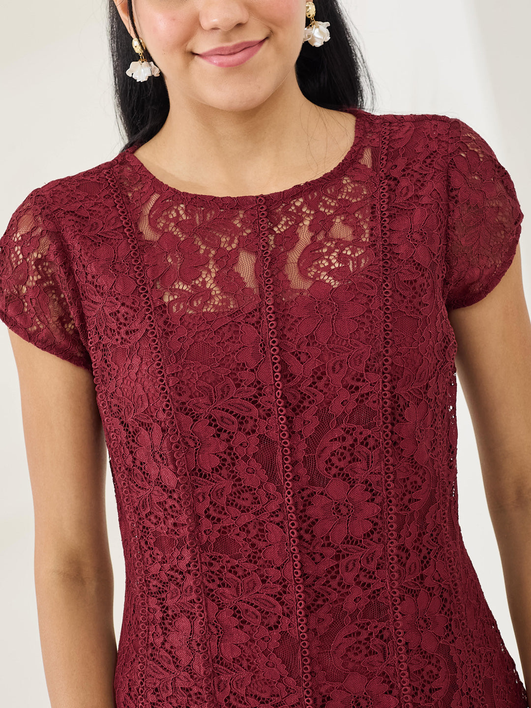 Latin Quarters Women's Maroon Cap Sleeve Round Neck Casual Fit & Flared Dress
