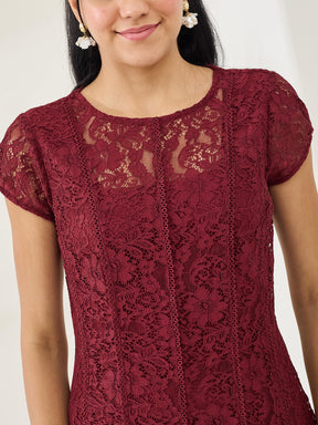 Latin Quarters Women's Maroon Cap Sleeve Round Neck Casual Fit & Flared Dress