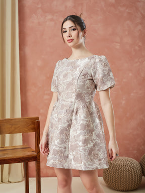 Latin Quarters Women's Beige Half Sleeves Round Neck Evening Dress