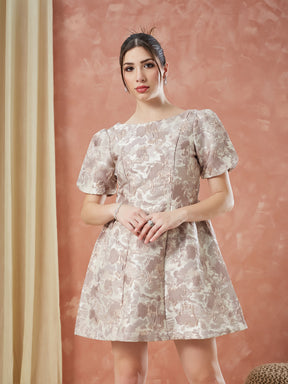 Latin Quarters Women's Beige Half Sleeves Round Neck Evening Dress