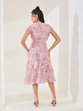 Latin Quarters Women's Pink Printed Cap Sleeve V-Neck Casual A-Line Dress