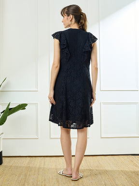 Latin Quarters Women's Black Cap Sleeves V-Neck Party Dress