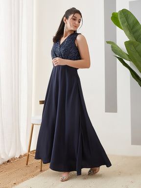 Latin Quarters Women Blue Embellished Sleeveless Party Dress