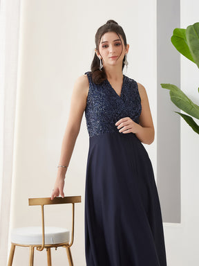 Latin Quarters Women Blue Embellished Sleeveless Party Dress