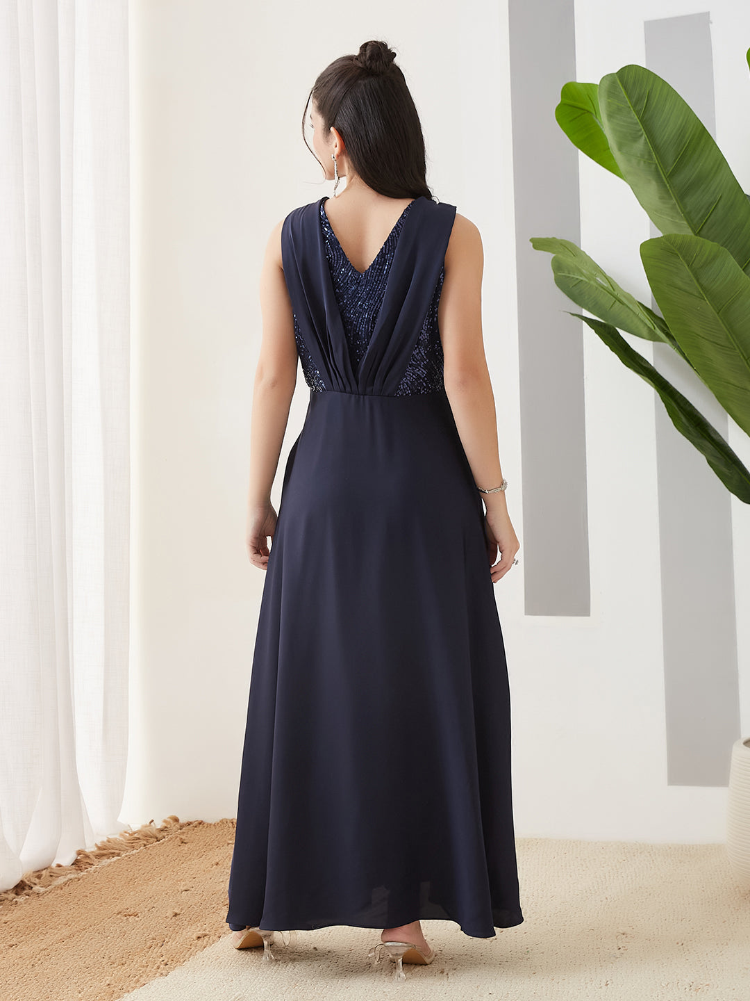 Latin Quarters Women Blue Embellished Sleeveless Party Dress