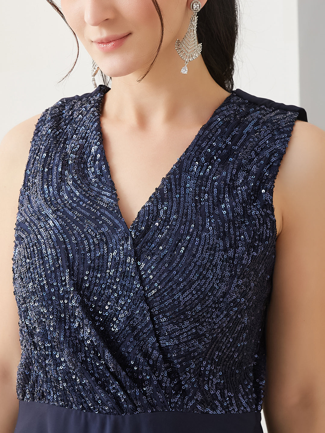 Latin Quarters Women Blue Embellished Sleeveless Party Dress