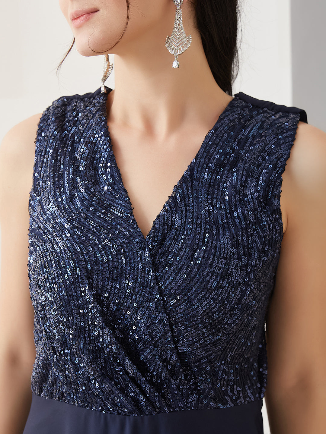 Latin Quarters Women Blue Embellished Sleeveless Party Dress