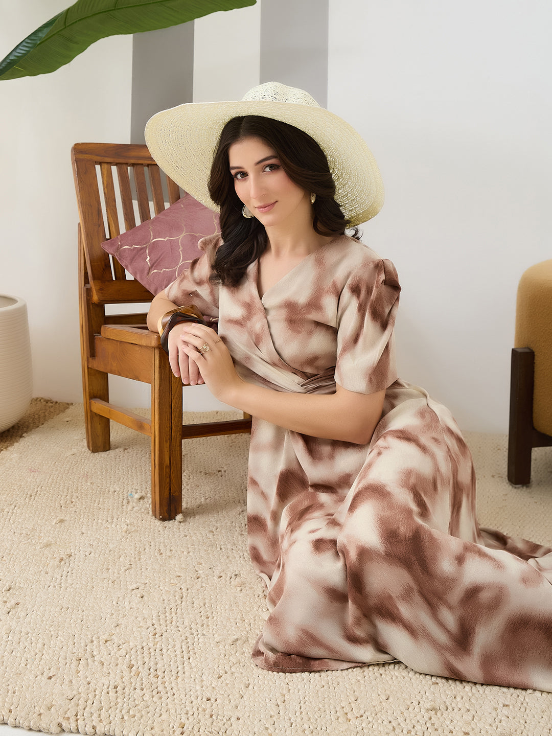 Latin Quarters Women Brown Tie-Dye Half Sleeves Casual Dress