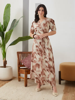 Latin Quarters Women Brown Tie-Dye Half Sleeves Casual Dress