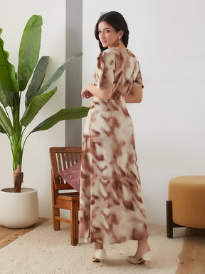 Latin Quarters Women Brown Tie-Dye Half Sleeves Casual Dress