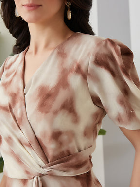 Latin Quarters Women Brown Tie-Dye Half Sleeves Casual Dress