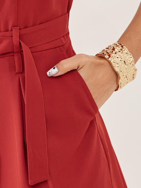 Latin Quarters Women's Rust Solid Sleeveless Mandarin Neck Casual Shirt Dress