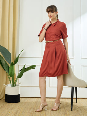 Latin Quarters Women's Maroon Half Sleeves Collar Neck Casual Solid Dress