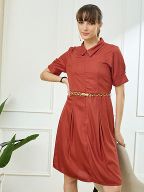 Latin Quarters Women's Maroon Half Sleeves Collar Neck Casual Solid Dress