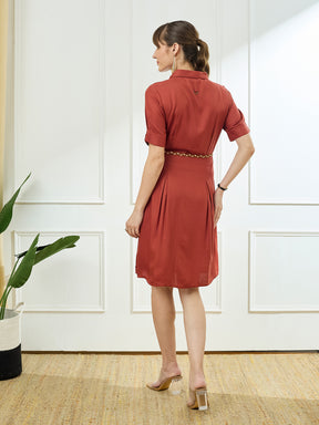 Latin Quarters Women's Maroon Half Sleeves Collar Neck Casual Solid Dress