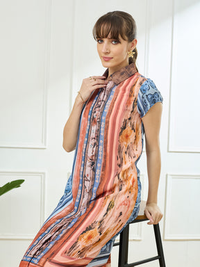 Latin Quarters Women's Rust Cap Sleeves Collar Neck Casual Printed Dress