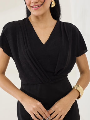 Latin Quarters Women's Black Shimmer Cap Sleeve V-Neck Party Bodycon Dress