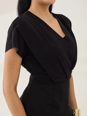 Latin Quarters Women's Black Shimmer Cap Sleeve V-Neck Party Bodycon Dress