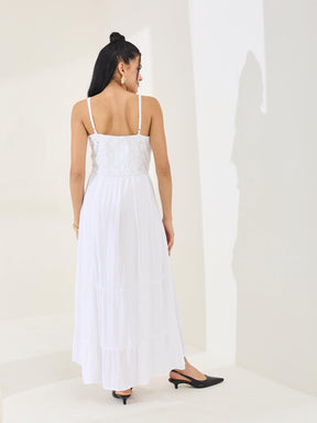 Latin Quarters Women's White Solid Strappy Square Neck Casual Fit & Flared Dress