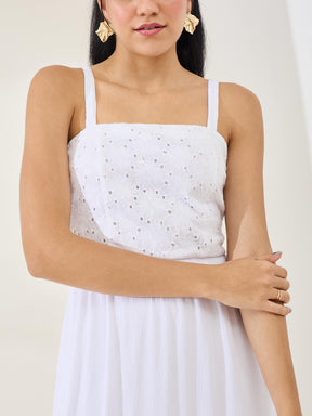 Latin Quarters Women's White Solid Strappy Square Neck Casual Fit & Flared Dress