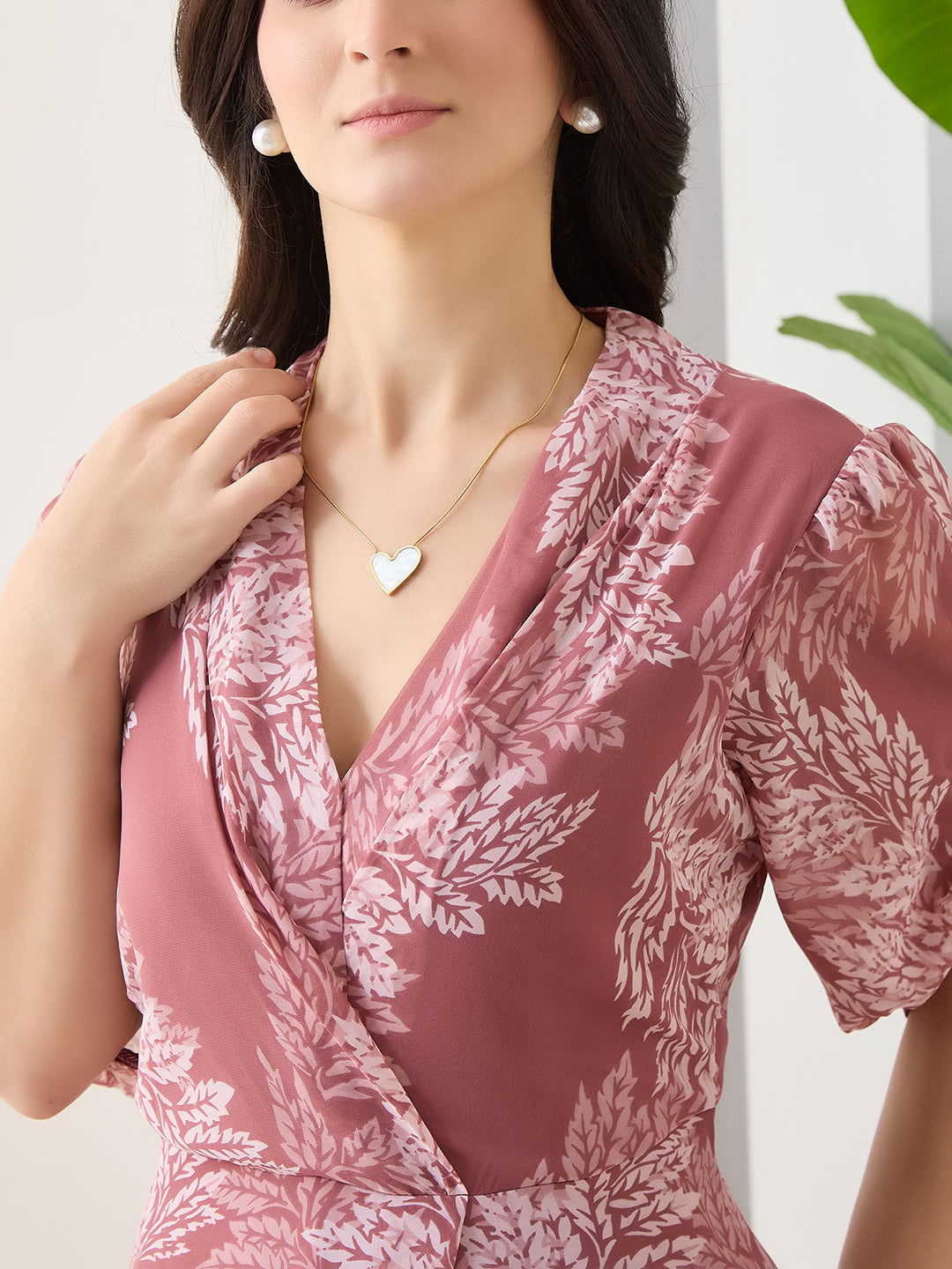 Latin Quarters Women Pink Printed Half Sleeves V-Neck Casual Maxi Dress
