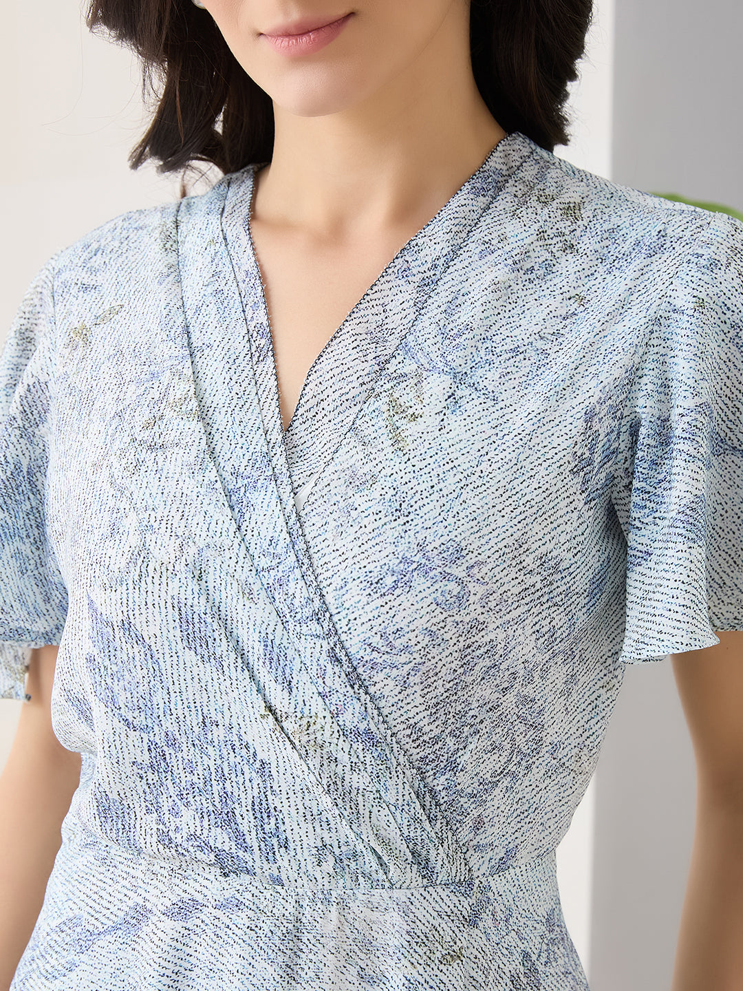Latin Quarters Women Blue Printed Cap Sleeves Casual Dress