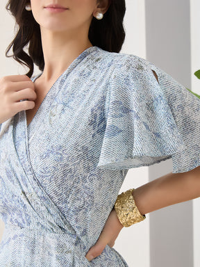 Latin Quarters Women Blue Printed Cap Sleeves Casual Dress