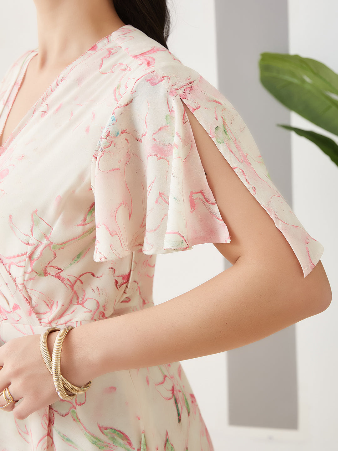 Latin Quarters Women Pink Printed Maxi Half Sleeves V-Neck Casual Dress