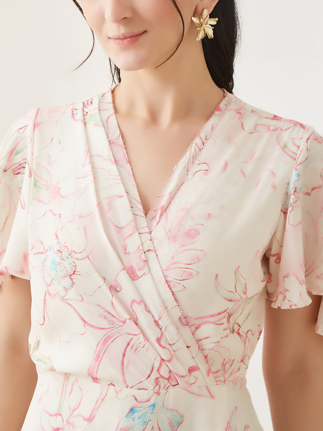 Latin Quarters Women Pink Printed Maxi Half Sleeves V-Neck Casual Dress