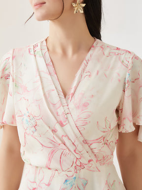 Latin Quarters Women Pink Printed Maxi Half Sleeves V-Neck Casual Dress
