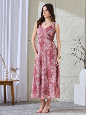 Latin Quarters Women's Pink Printed Sleeveless V-Neck Casual A-Line Dress