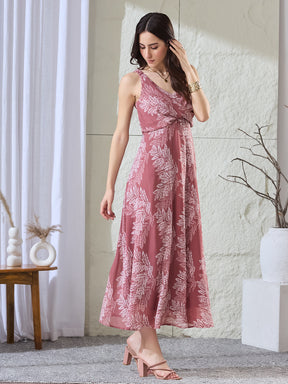 Latin Quarters Women's Pink Printed Sleeveless V-Neck Casual A-Line Dress