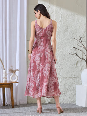 Latin Quarters Women's Pink Printed Sleeveless V-Neck Casual A-Line Dress