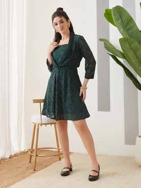 Latin Quarters Women Green Knee Length Strappy Square Neck Casual Dress