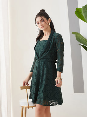Latin Quarters Women Green Knee Length Strappy Square Neck Casual Dress