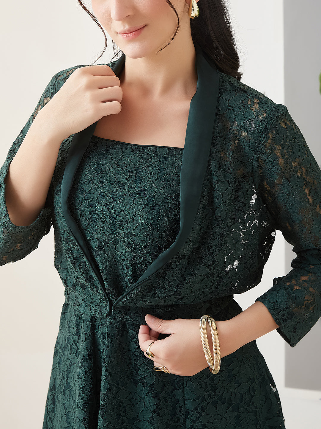 Latin Quarters Women Green Knee Length Strappy Square Neck Casual Dress