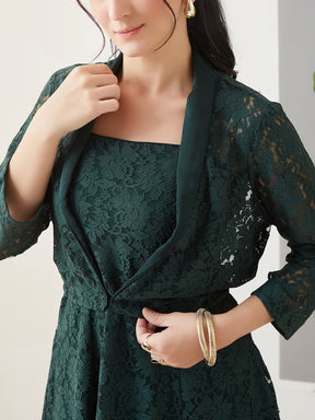 Latin Quarters Women Green Knee Length Strappy Square Neck Casual Dress