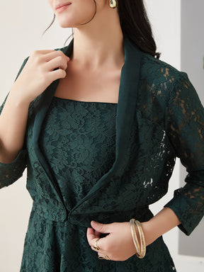 Latin Quarters Women Green Knee Length Strappy Square Neck Casual Dress