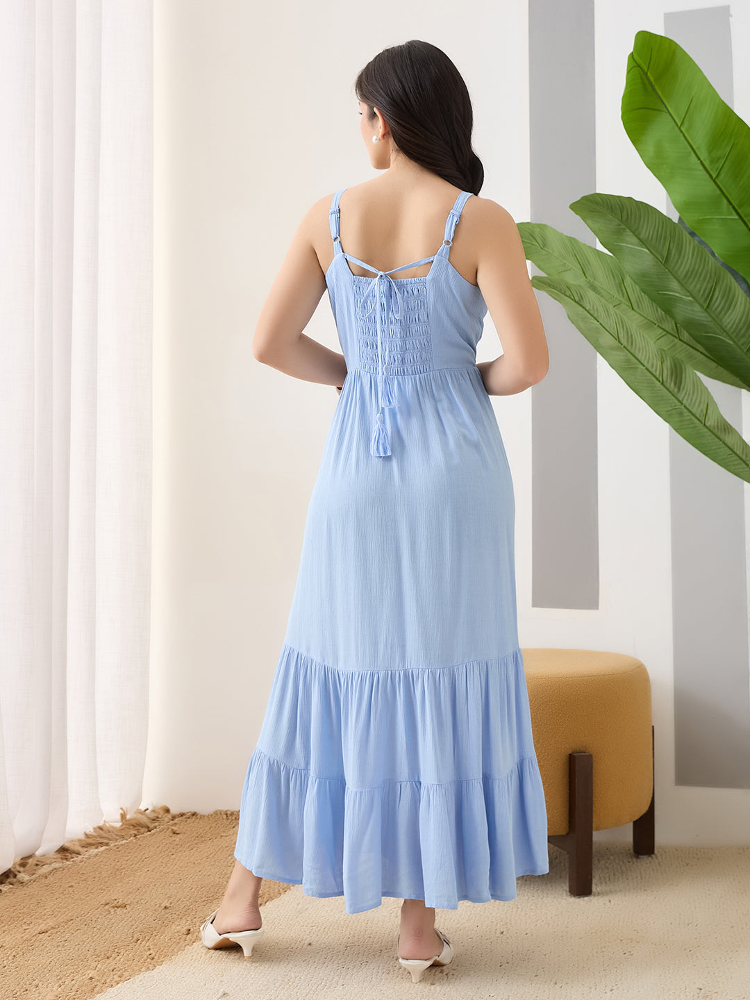 Latin Quarters Women Blue Solid Maxi Strappy Square Neck Casual Dress