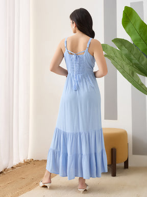 Latin Quarters Women Blue Solid Maxi Strappy Square Neck Casual Dress