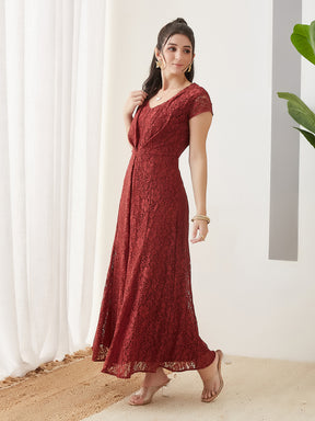 Latin Quarters Women Rust Cap Sleeve V-Neck Casual Fit & Flare Dress