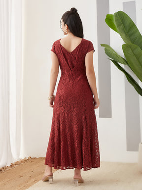 Latin Quarters Women Rust Cap Sleeve V-Neck Casual Fit & Flare Dress